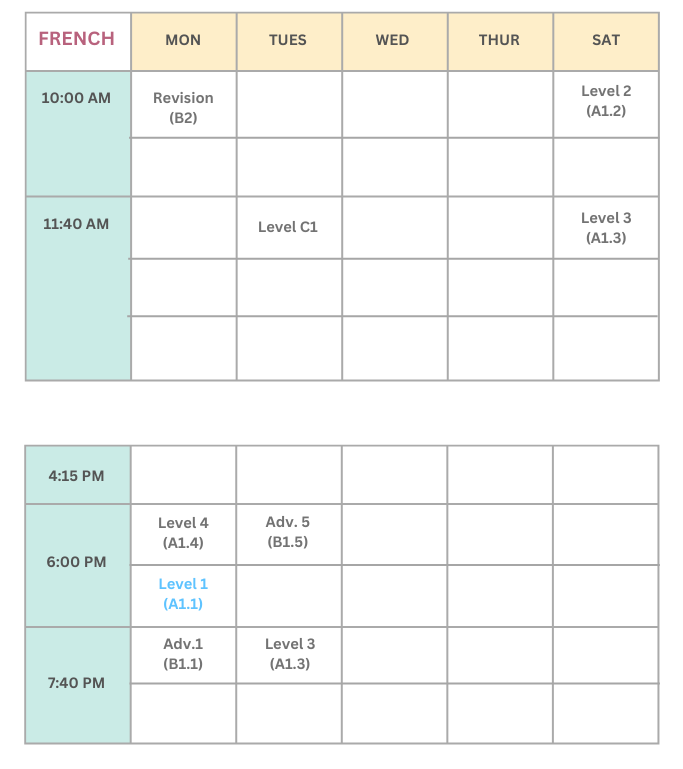 French Language Classes Brunswick, Melbourne. July - Sept 2024