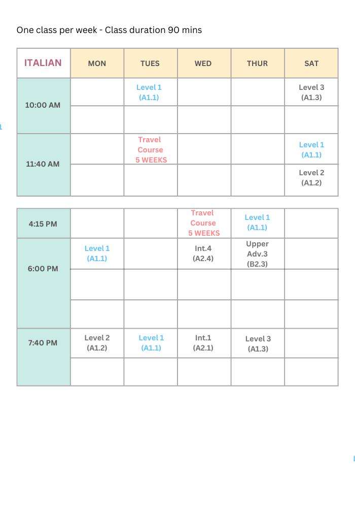 Italian Language Classes Brunswick, Melbourne. July - Sept 2024